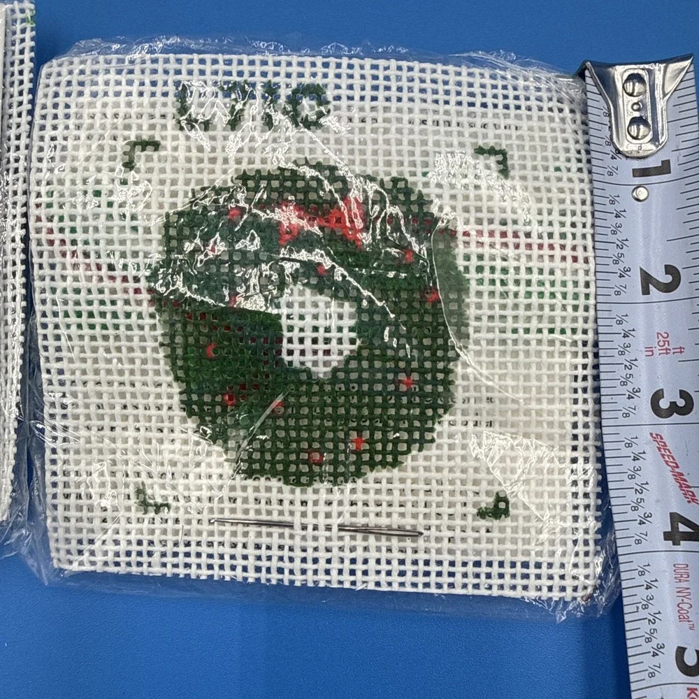Vtg Christmas Ornament or‎ Coaster Needlepoint Kit Set Holiday NOS Sealed